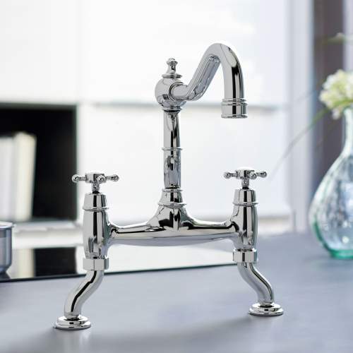 Bidbury and Co Fairford Chrome Twin Lever Bridge Tap with Crosshead Handles