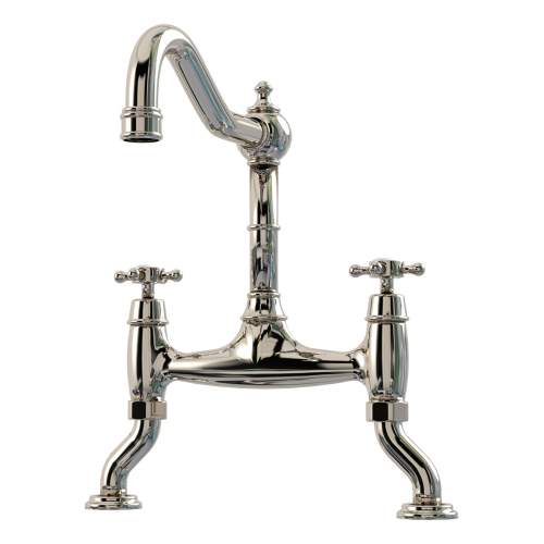 Bidbury and Co Fairford Polished Nickel Twin Lever Bridge Tap with Crosshead Handles