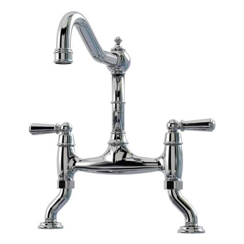 Bidbury and Co Henbury Twin Lever Chrome Bridge Tap with Metal Handles