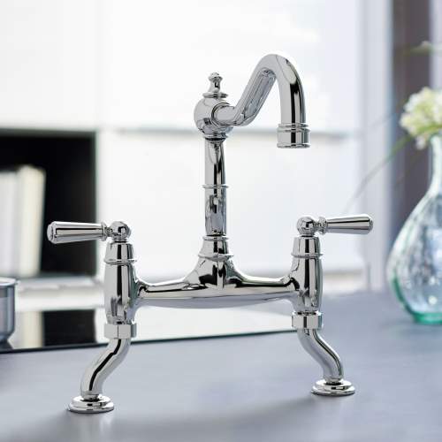 Bidbury and Co Henbury Twin Lever Chrome Bridge Tap with Metal Handles