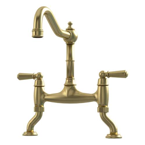 Bidbury and Co Henbury Twin Lever Old English Brass Bridge Tap with Metal Handles