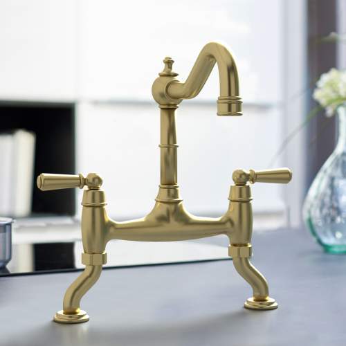 Bidbury and Co Henbury Twin Lever Old English Brass Bridge Tap with Metal Handles