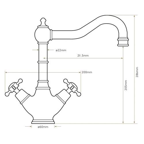 Bidbury & Co Warwick Chrome Twin Lever Monobloc Tap with Crosshead Handles