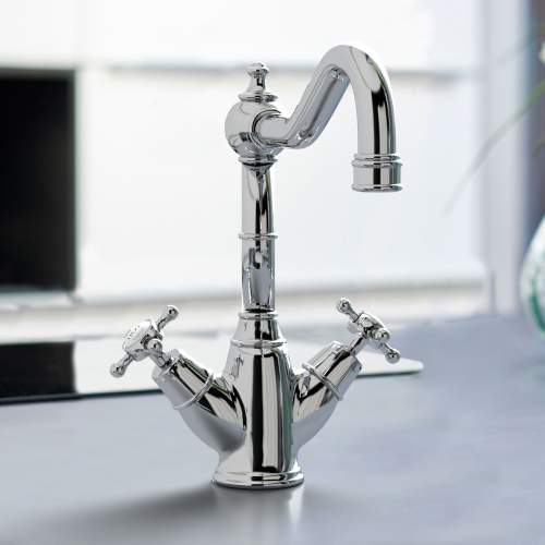 Bidbury & Co Warwick Chrome Twin Lever Monobloc Tap with Crosshead Handles