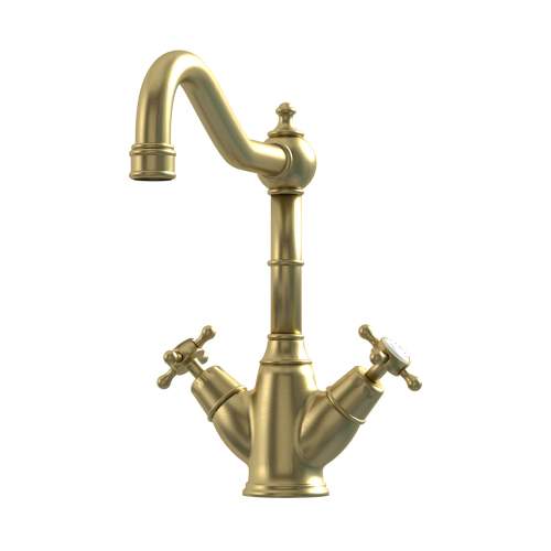 Bidbury & Co Warwick Old English Brass Twin Lever Monobloc Tap with Crosshead Handles