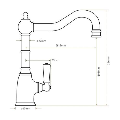 Bidbury & Co Stanton Single Lever Chrome Monobloc Tap with Metal Handles