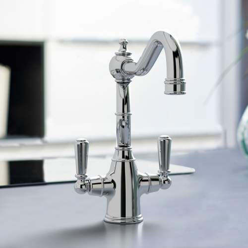 Bidbury & Co Bickton Twin Lever Chrome Monobloc Tap with Metal Handles