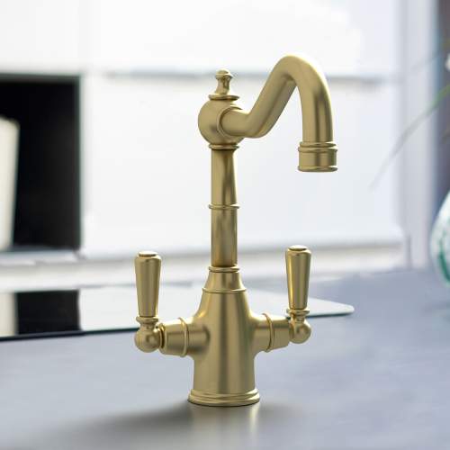 Bidbury & Co Bickton Twin Lever Old English Brass Monobloc Tap with Metal Handles