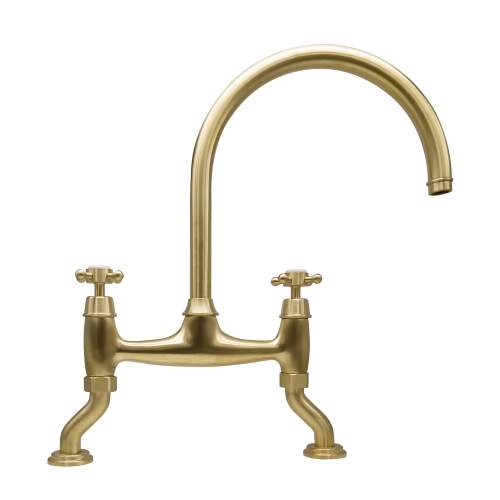 Bidbury and Co Sherborne Old English Brass Twin Lever Bridge Tap with Crosshead Handles