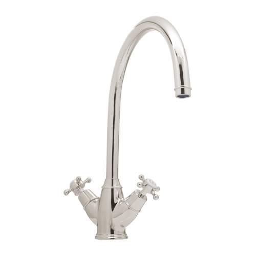 Bidbury and Co Yorkley Polished Nickel Twin Lever Monobloc Tap with Crosshead Handles