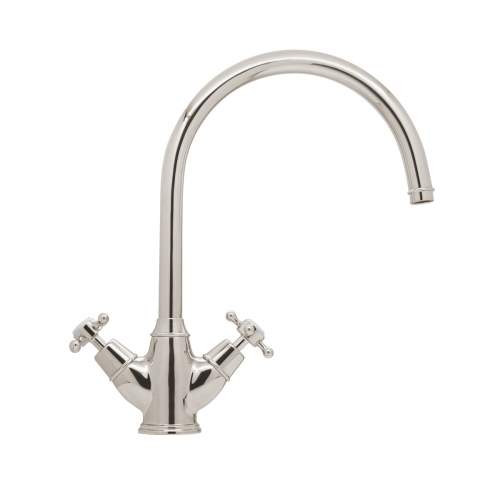 Bidbury and Co Yorkley Polished Nickel Twin Lever Monobloc Tap with Crosshead Handles