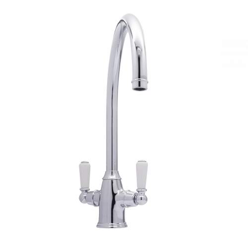 Bidbury and Co Amesbury Twin Lever Chrome Monobloc Tap with Porcelain Handles