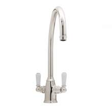Bidbury and Co Amesbury Twin Lever Polished Nickel Monobloc Tap with Porcelain Handles