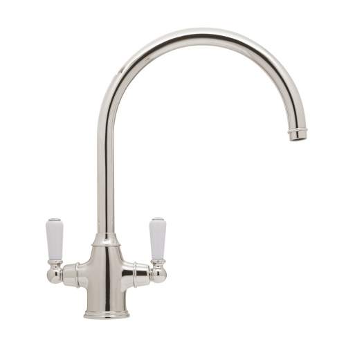 Bidbury and Co Amesbury Twin Lever Polished Nickel Monobloc Tap with Porcelain Handles