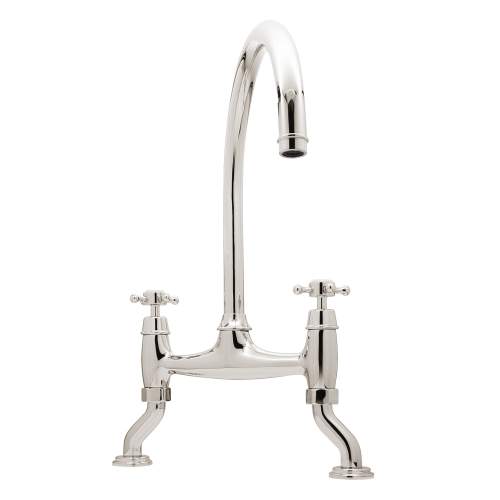 Bidbury and Co Sherborne Polished Nickel Twin Lever Bridge Tap with Crosshead Handles