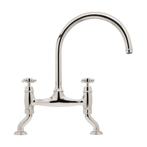 Bidbury and Co Sherborne Polished Nickel Twin Lever Bridge Tap with Crosshead Handles