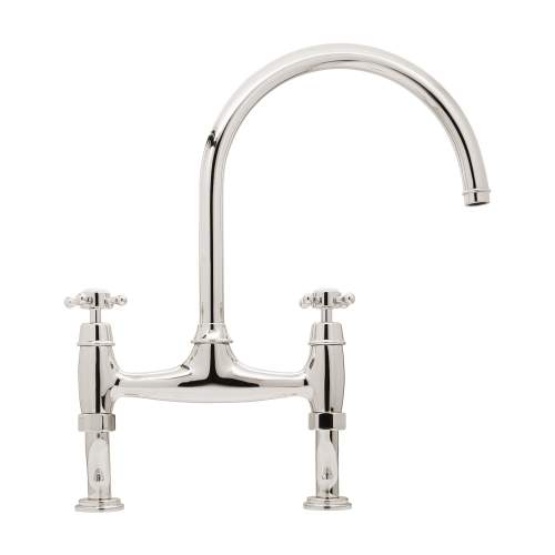 Bidbury and Co Sherborne Polished Nickel Twin Lever Bridge Tap with Crosshead Handles