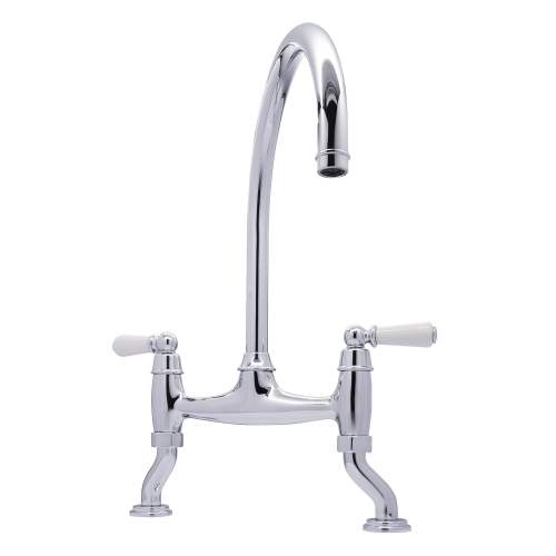 Bidbury and Co Moreton Twin Lever Chrome Bridge Tap with Porcelain Handles