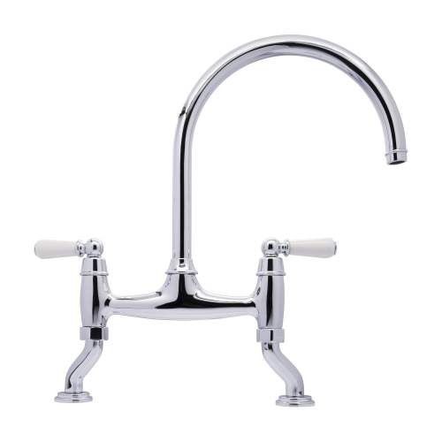 Bidbury and Co Moreton Twin Lever Chrome Bridge Tap with Porcelain Handles