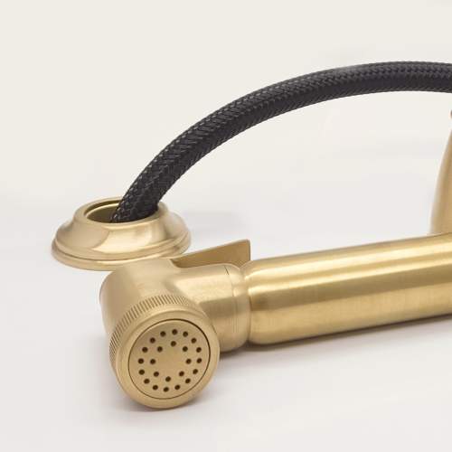 Bidbury and Co Taynton Old English Brass Independent Pull-Out Spray with Porcelain Lever Handle