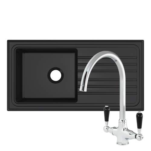 Reginox RL 404 CB II Black Ceramic 1.0 Bowl Kitchen Sink with Brooklyn Tap