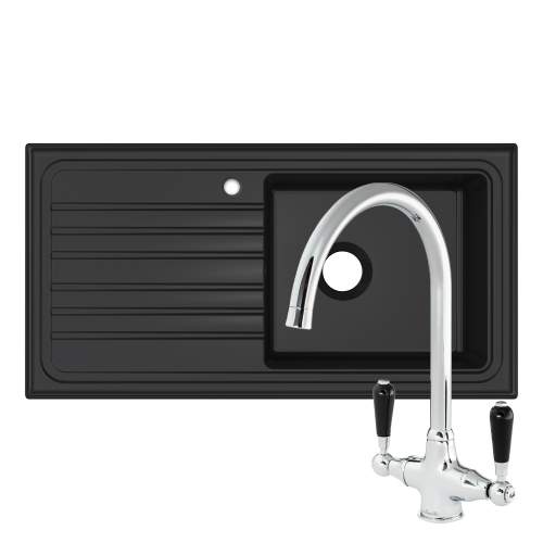 Reginox RL 404 CB II Black Ceramic 1.0 Bowl Kitchen Sink with Brooklyn Tap