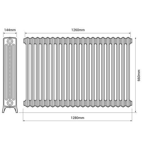 Kartell K-Rad Legacy 4 Column 1260 x 660 Traditional Cast Iron Radiator