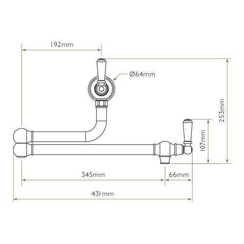 Bidbury & Co Aldsworth Twin Lever Pot Filler with Porcelain Handles