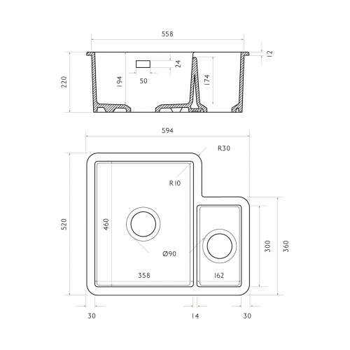Bidbury and Co Ryeford Ceramic 1.5 Bowl Undermount-Inset Sink