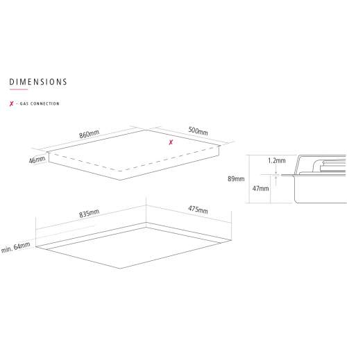 Caple C7091G 86cm Low Profile 5 Burner Stainless Steel Gas Hob