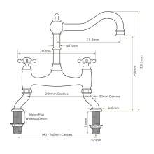 Bidbury and Co Fairford Patinated Brass Twin Lever Bridge Tap with Crosshead Handles