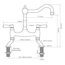 Bidbury and Co Henbury Twin Lever Patinated Brass Bridge Tap with Metal Handles