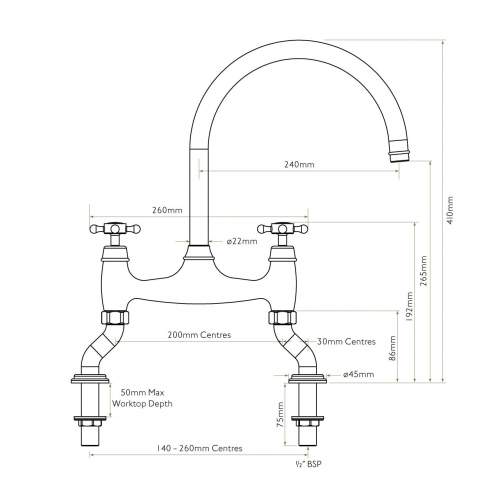 Bidbury and Co Sherborne Patinated Brass Twin Lever Bridge Tap with Crosshead Handles