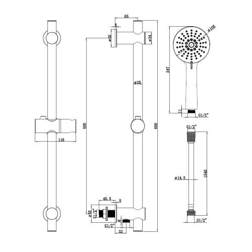 Bluci Round Concealed Valve Head and Arm Shower Pack - Matt Black