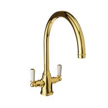 Bidbury and Co Amesbury Twin Lever Gold Monobloc Tap with Porcelain Handles