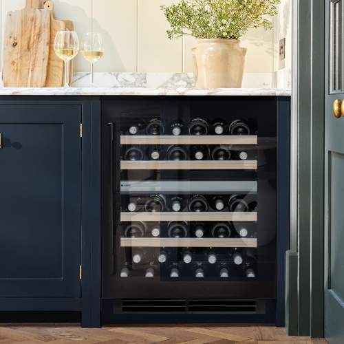 Caple Wi6155BG Sense Premium Undercounter Dual Zone Black Glass Wine Cooler