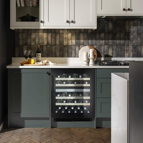 Caple Wi6155BG Sense Premium Undercounter Dual Zone Black Glass Wine Cooler