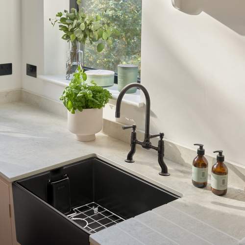 Caple CPBS5BK Modern Matt Black Belfast Sit-On Ceramic Sink