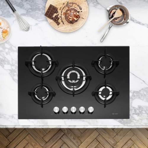 Caple C944G 75cm Black Gas On Glass 5 Burner Hob