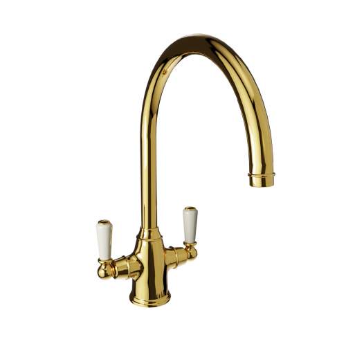 Bidbury and Co Amesbury Twin Lever Polished Brass Monobloc Tap with Porcelain Handles