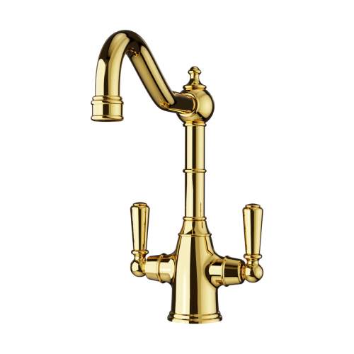 Bidbury & Co Bickton Twin Lever Polished Brass Monobloc Tap with Porcelain Handles