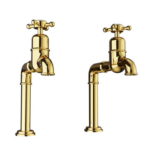 Bidbury and Co Caswell Polished Brass Bibcock Taps with Crosshead Handles