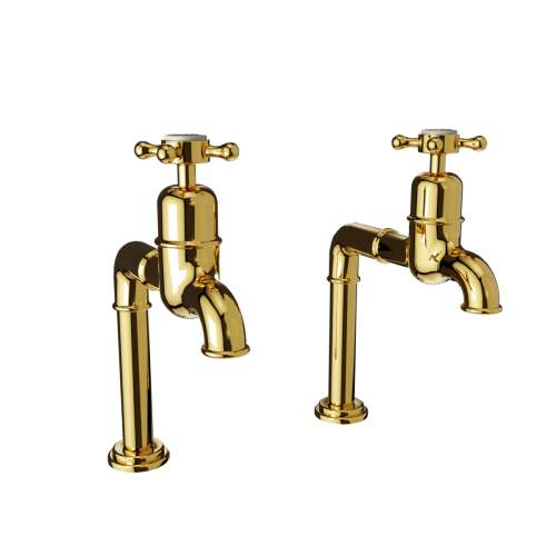 Bidbury and Co Caswell Polished Brass Bibcock Taps with Crosshead Handles
