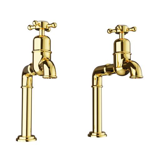 Bidbury and Co Caswell Polished Gold Bibcock Taps with Crosshead Handles