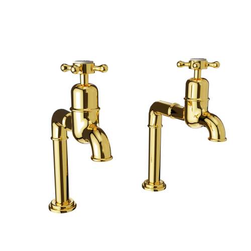 Bidbury and Co Caswell Polished Gold Bibcock Taps with Crosshead Handles