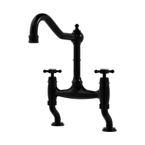 Bidbury and Co Fairford Blackened Brass Twin Lever Bridge Tap with Crosshead Handles