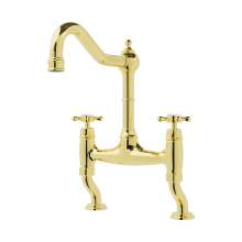 Bidbury and Co Fairford Polished Gold Twin Lever Bridge Tap with Crosshead Handles