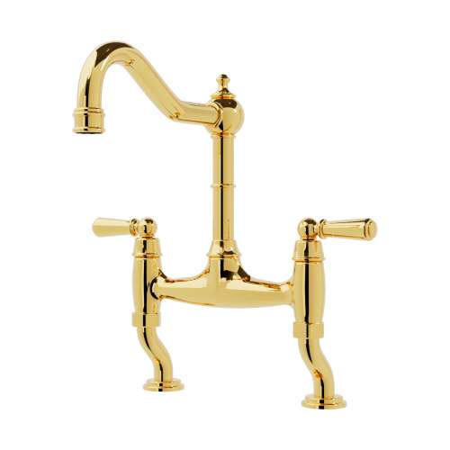 Bidbury and Co Henbury Twin Lever Polished Brass Bridge Tap with Metal Handles