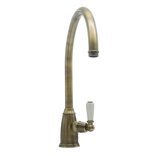 Bidbury and Co Malvern Patinated Brass Single Lever Monobloc Tap with Porcelain Handles