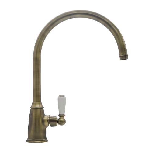 Bidbury and Co Malvern Patinated Brass Single Lever Monobloc Tap with Porcelain Handles